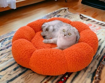 Cat Plush Cushion Bed, Winter Warm Pet Sleeping Pad, Round Sunflower Kitten Couch, Comfortable Fluffy Puppy Mattress, Soft Thick Floor Mat