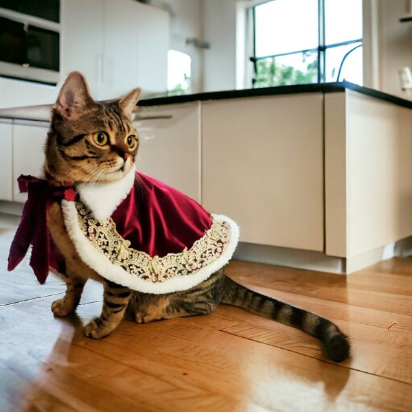 Cat Cape Cloak, Royal King Queen Red Cape Cloak, Royal Cat Costume, Cat Dog Princess Cloak, Kitty Cape, Puppy Cape, Winter Warm Pet Clothing