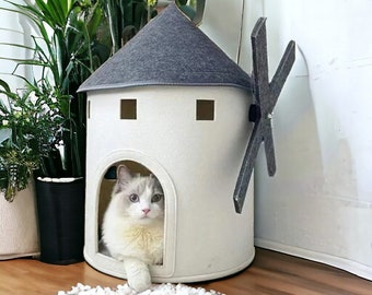 Cat Dog Tower House Bed, Enclosed Pet Nest, Warm Winter Kitten Cave, Super Soft Deep Sleep Tent For Pets, Luxury Kitten Bedding