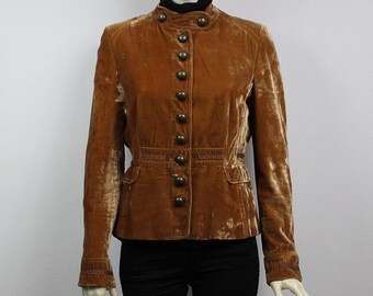 Gold Velvet Jacket 90s Silk Escada Blazer Military Style Retro Steampunk Shiny Mandarin Collar Band Vintage 1990s Women Size Medium M