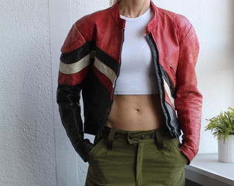 Vintage Y2K Leather Jacket in Black - 2000s Moto Racing Slim Fit