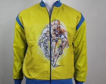 Cycling Jacket Vintage Winter Knitted Cycling Long sleeve Bike Shirt 80s Biking Sportswear Yellow Blue Pullover Zip Up Windbreaker M/L