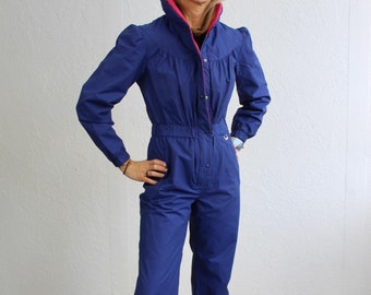 80s One Piece Ski Suit Purple Winter Jumpsuit Women&#39;s Small Snowsuit Retro Snowboarding Full Snow Suit