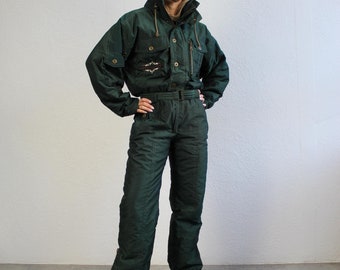 80s One Piece Ski Suit Vintage Green Ski Winter Jumpsuit Women&#39;s Medium, Men&#39;s S Snowsuit Retro Snowboarding Women Size S/M