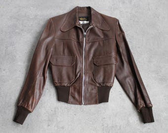 Vtg 50s 60s Excelled Brown Suede Leather Bomber Jacket Coat Esko