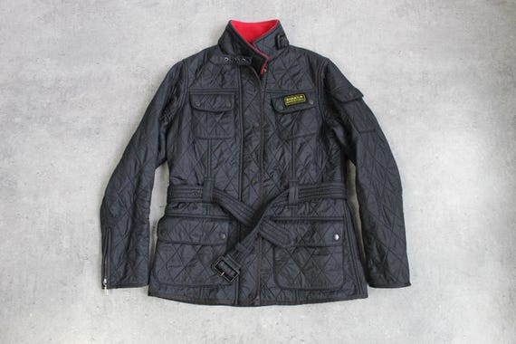 Barbour International Polarquilt Red Lining Quilted Belted Black