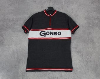 Wool Cycling Jersey 80s Bike Shirt Gonso Tee Half Zip Bicycle Red Jersey Biking Tee Zip Up Vintage Top DEADSTOCK