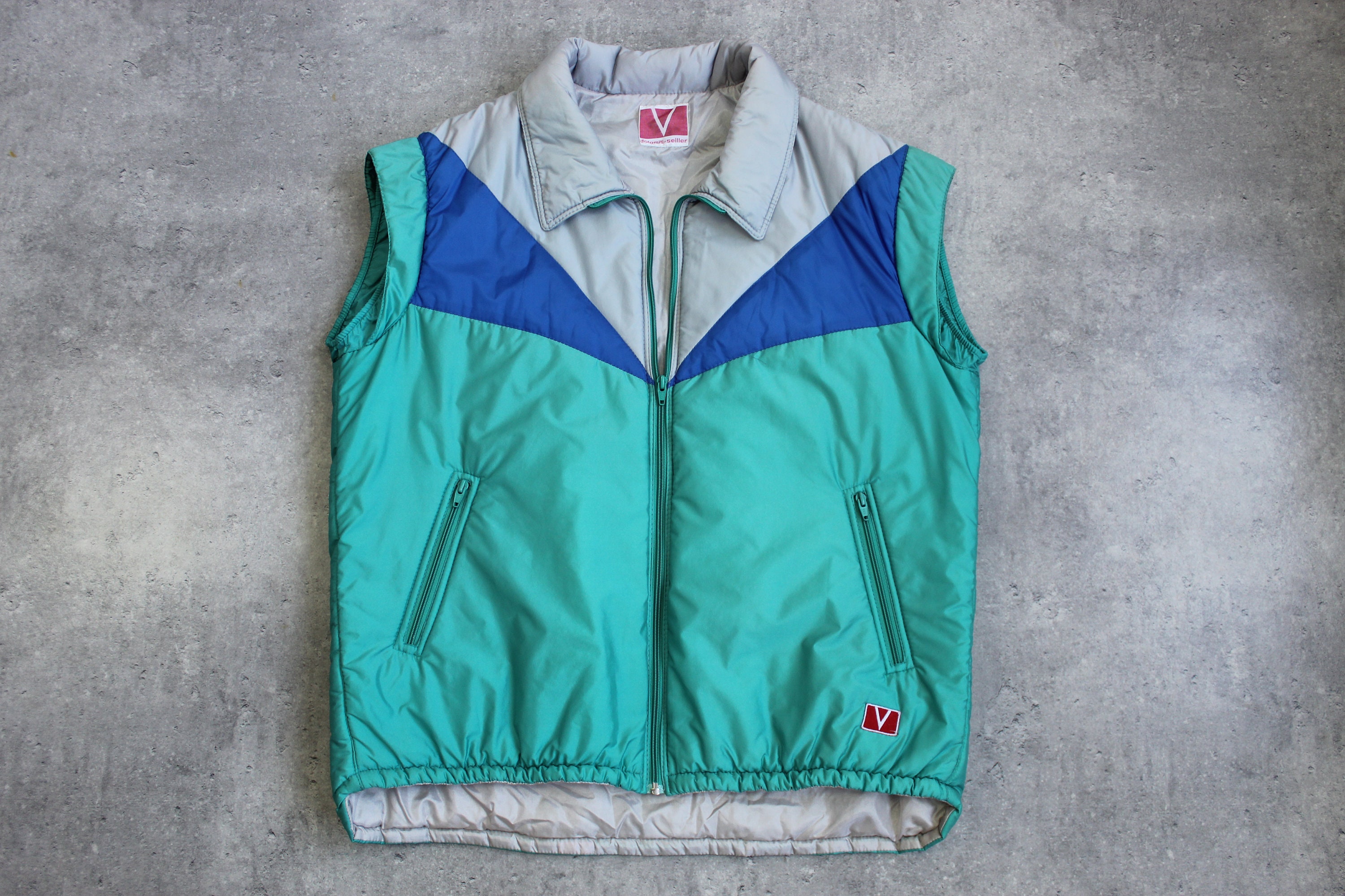 Gilet Rembourré Vintage Années 90 – Homme – Bleu – Taille L – Léger