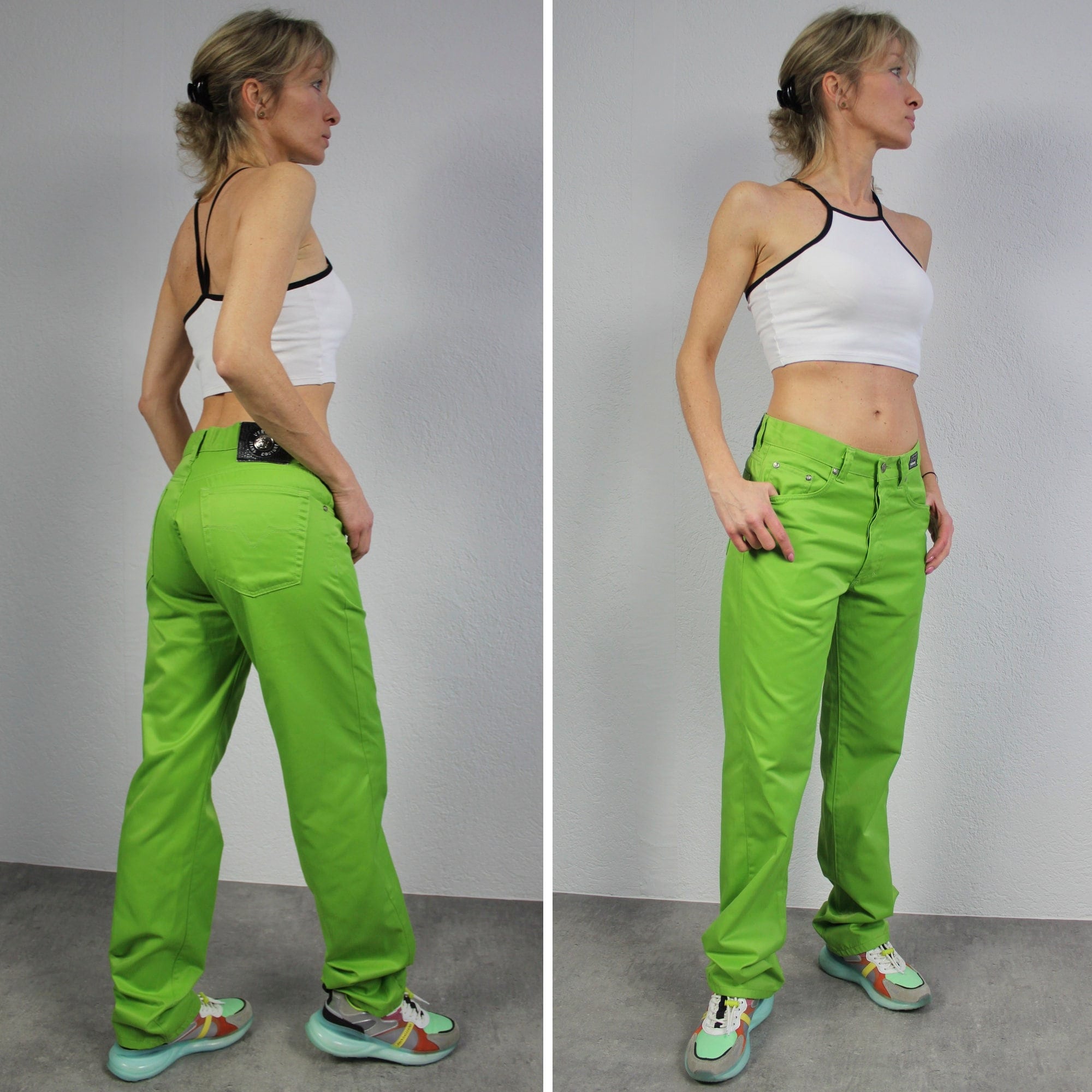 Jeans Lime Green Capris Ruched Denim Pants (MB-24-LIME-GREEN)