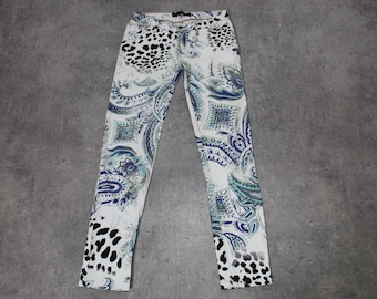 Y2K Cavalli Euro Trash Fish Scales Hot Pink Turquoise Stretch