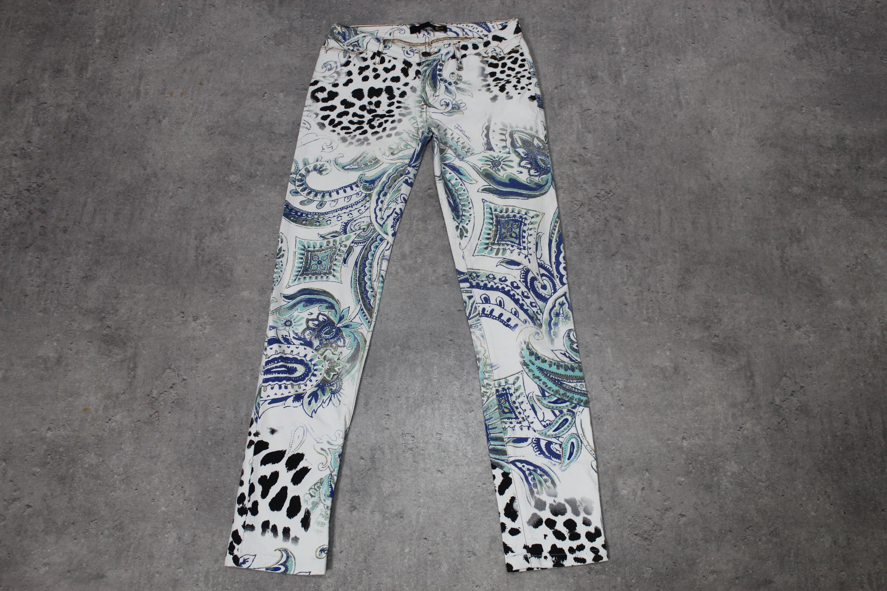 Just Cavalli Printed Pants Jeans Y2K Paisley Leopard Print Skinny