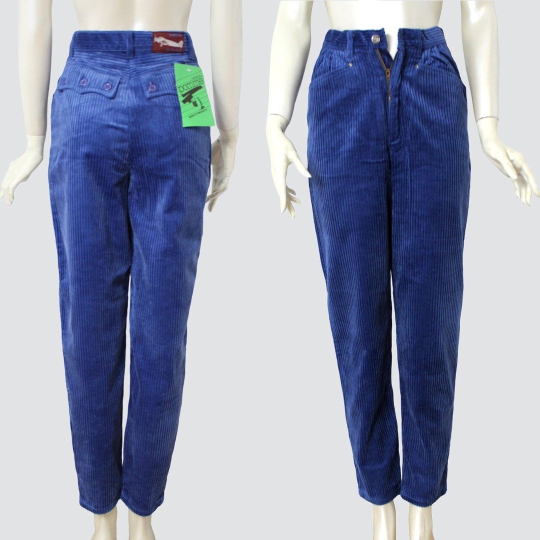 Royal Blue Corduroy Pants DEADSTOCK High Waisted Trousers Tapered Retro ...