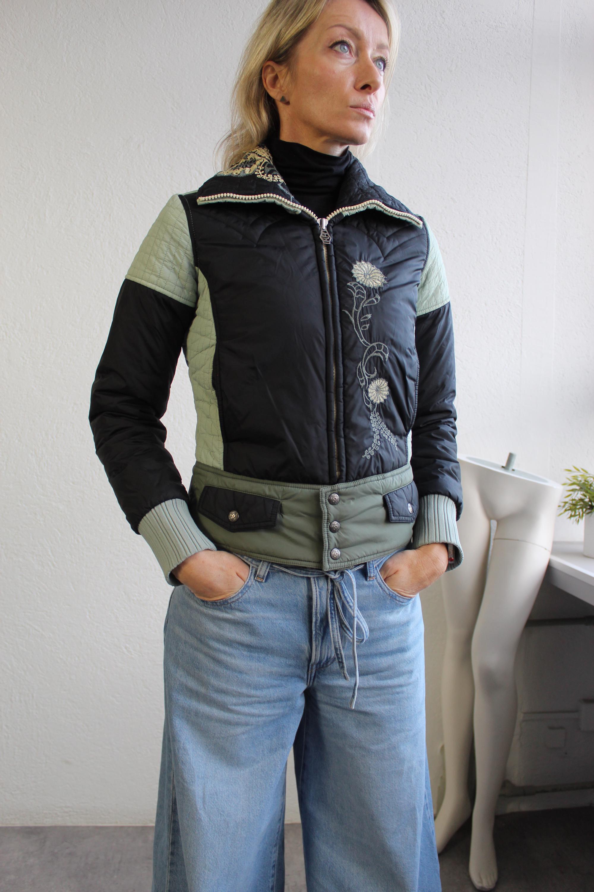 Vintage Y2K Diesel Puffer Jacket Black 2000s Fitted Winter Zip up 