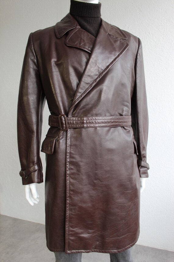 1940s Brown Motorcycle Leather Coat Despatch Rider Trench Belt
