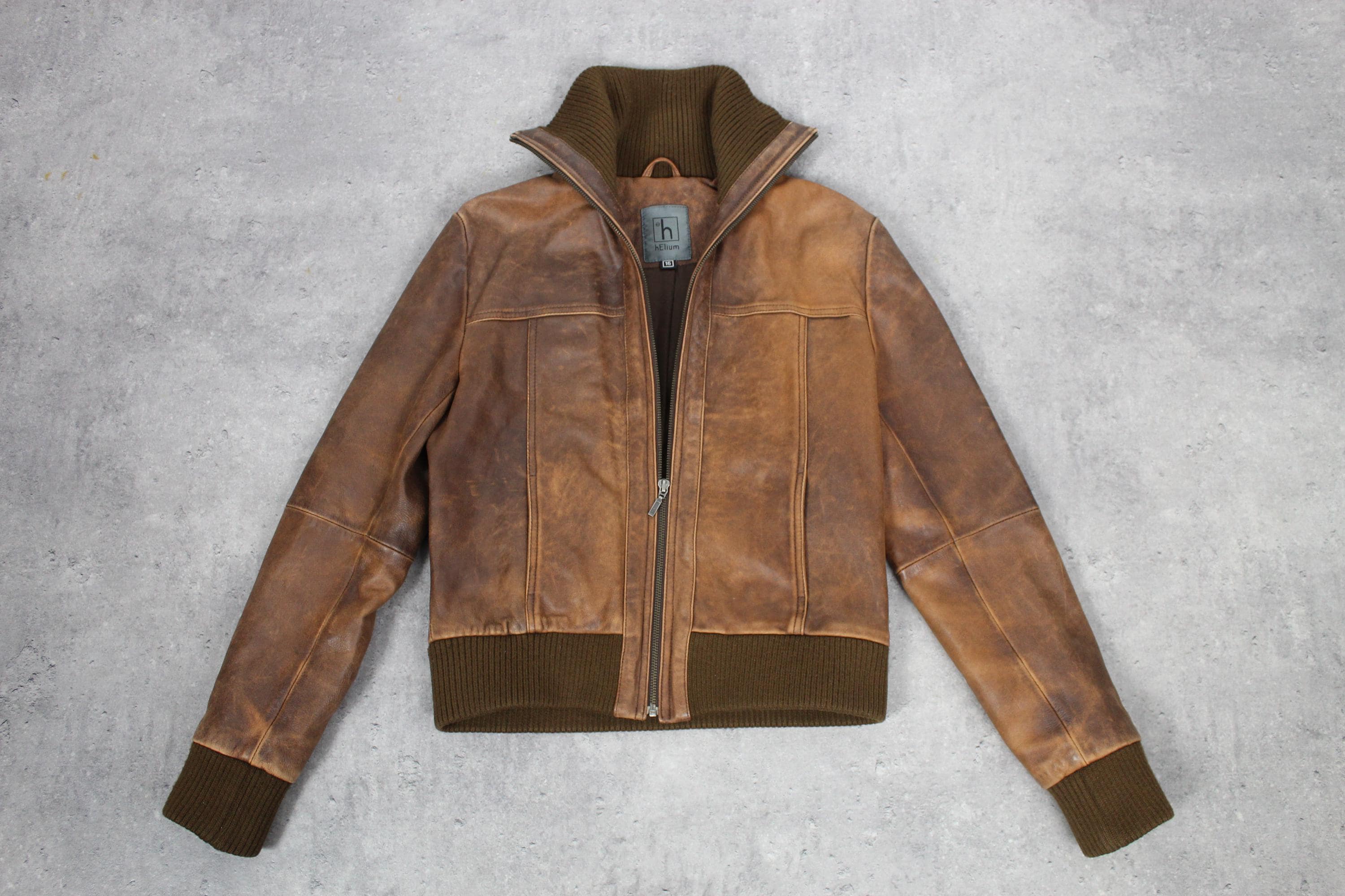 leather jacket brown archive y2k エディ期似 Vintage Y2K Leather Jacket Brown Distressed 2000s Jacket Cropped