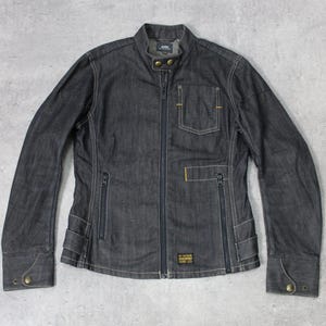 G-star Jacket Corset Jacket Y2K Jean Jacket Raw Denim Cafe Racer Motorcycle Zip Up Rocker Fitted Top Biker Coat Mens Vintage Trucker Size M