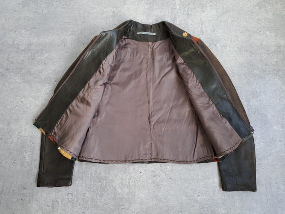 70s Leather Patchwork Jacket Zip up Short Coat Si… - image 4