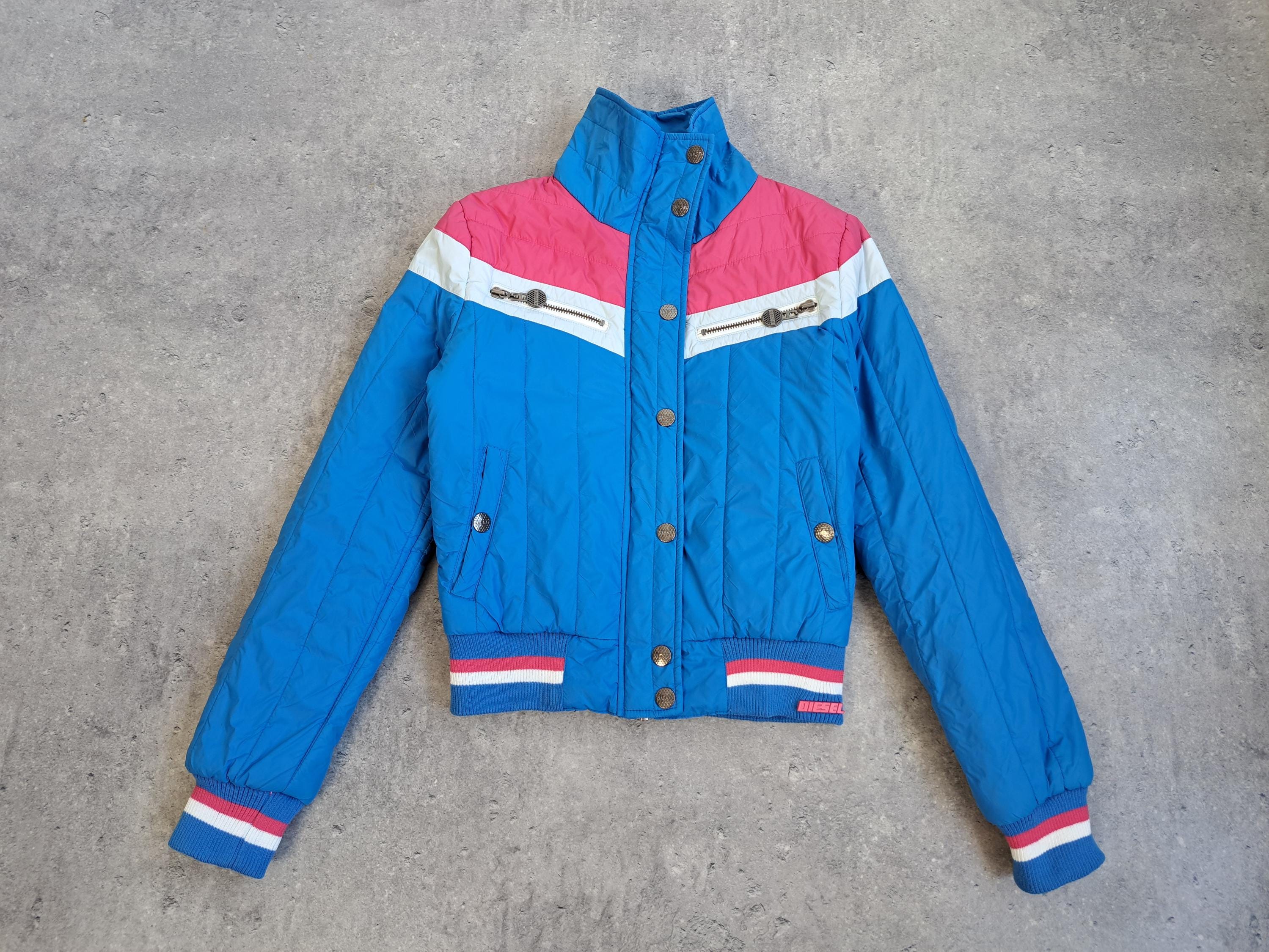 Diesel Bomber Nylon Jacket Y2k High Neck Blue Pink Fitted Cropped 
