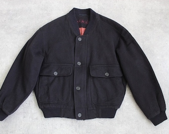 Vintage 90s Rawlings Wool Baseball Jacket - Black Harrington