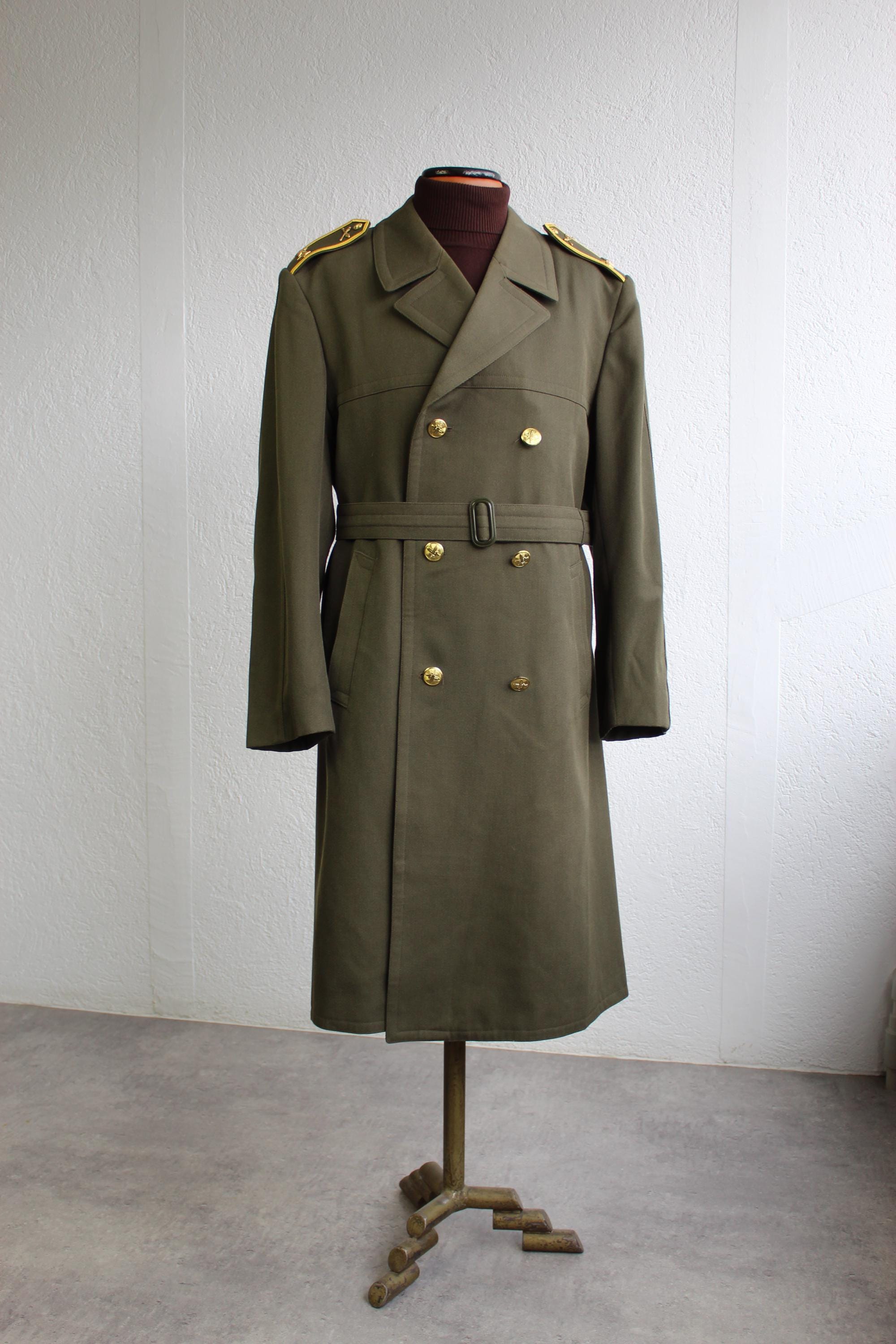 Green Military Coat Gold Button Wool Overcoat Double Breasted Long