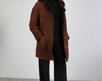 Vintage Scottish Antartex Sheepskin Lambskin Coat Brown Suede Shearling Shaggy Scotland Cozy Bohemian Small / Medium