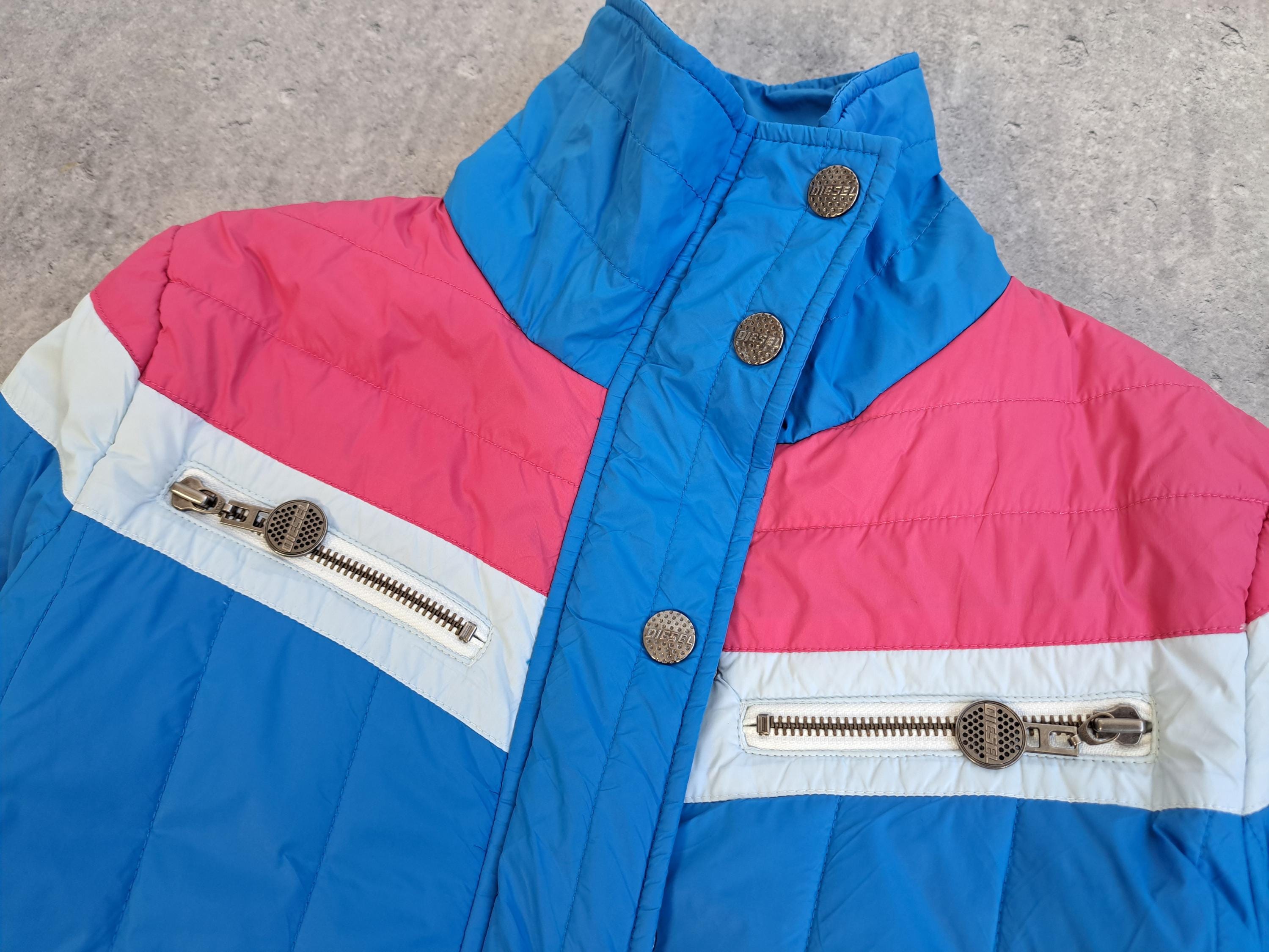 Diesel Bomber Nylon Jacket Y2k High Neck Blue Pink Fitted Cropped 