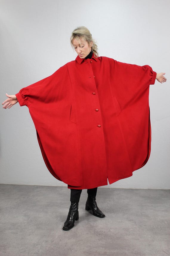 Vintage Austrian Wool Cape Red Himalaya Loden Cloak Dirndl Women