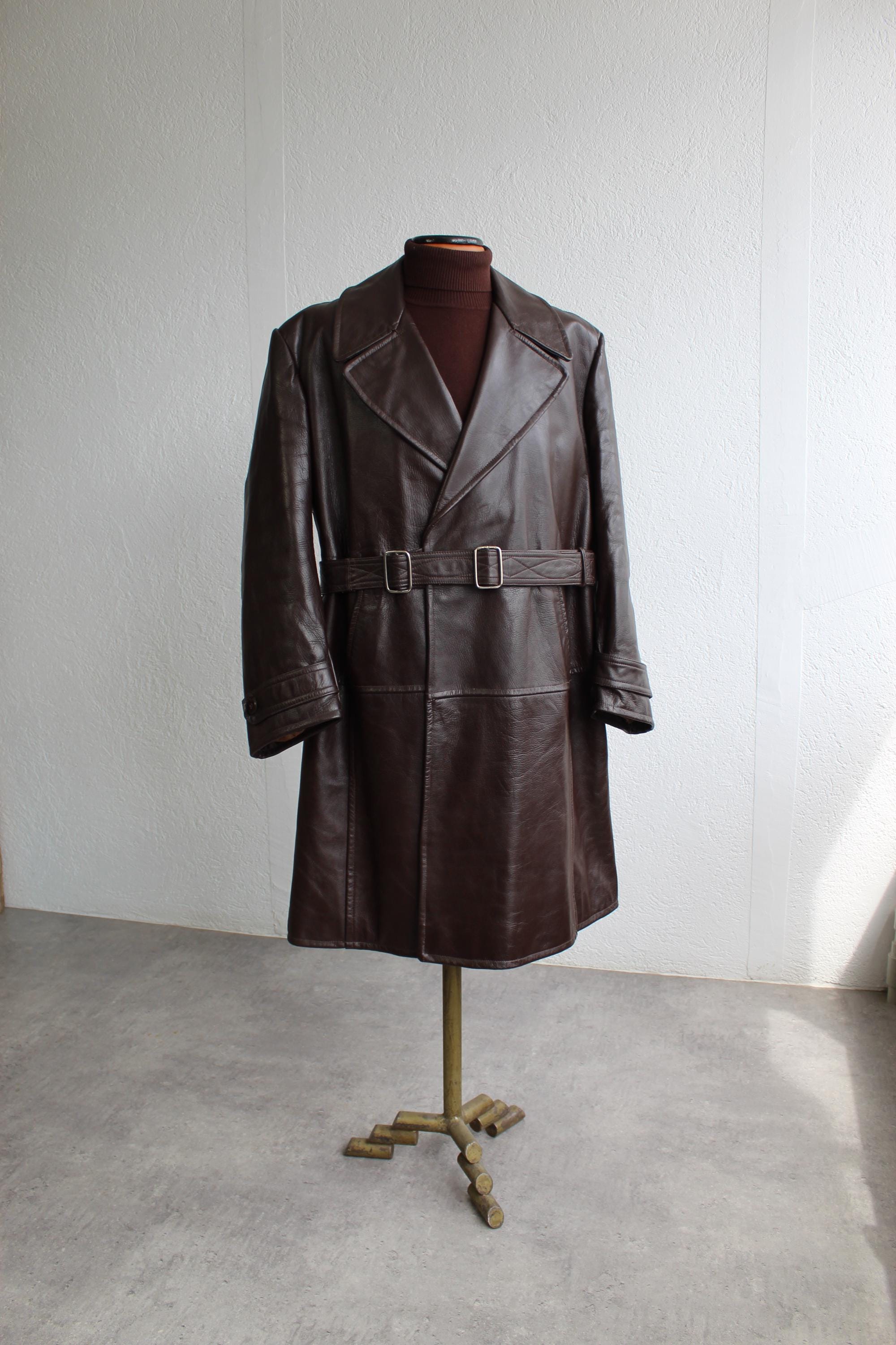 Vintage 1940s Leather Trench Coat - Etsy