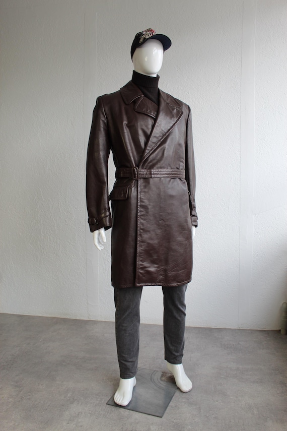 1940s Brown Motorcycle Leather Coat Despatch Rider Trench Belt