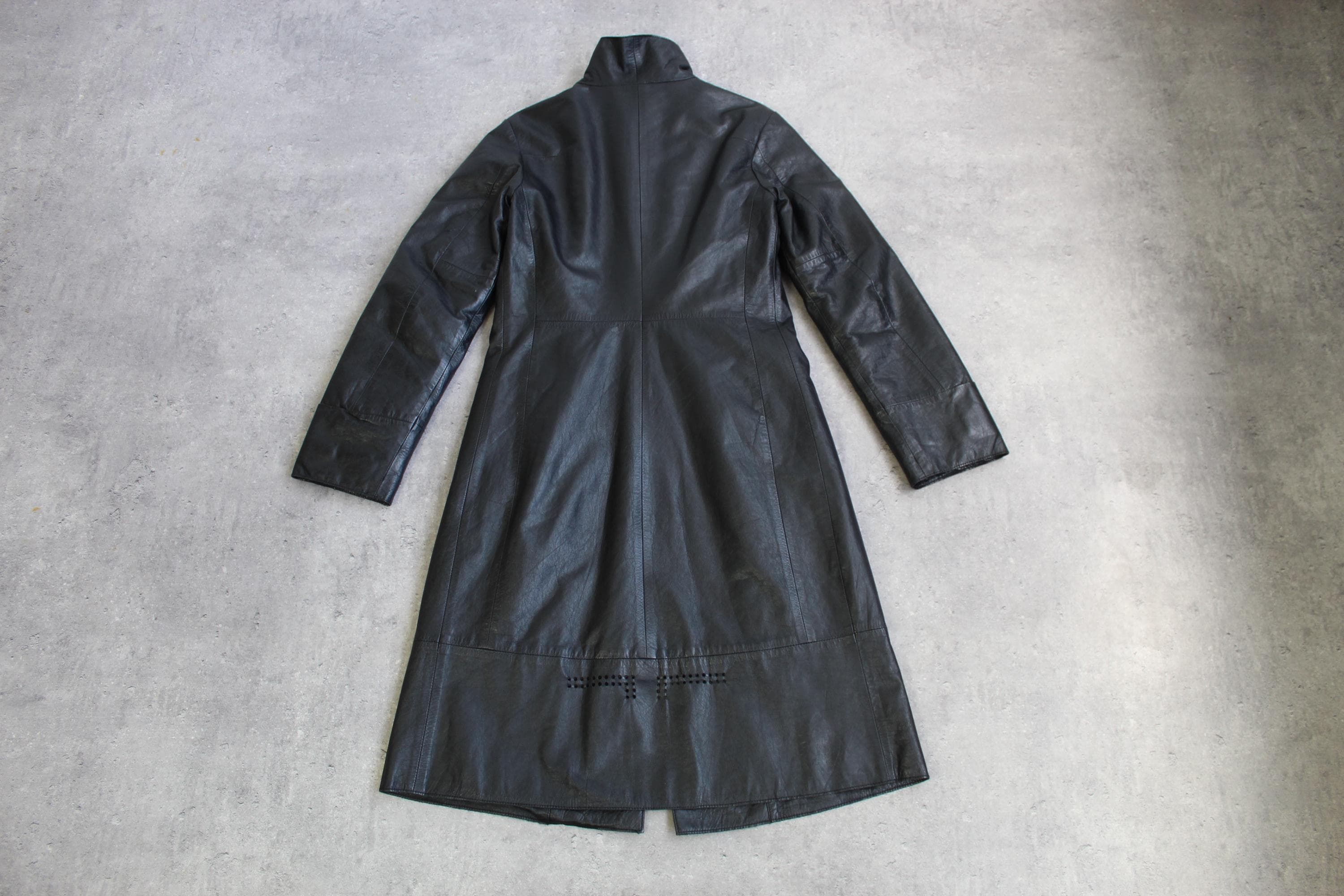 Vintage Y2k Diesel Leather Black Coat Long Zip up Trench Coat Mid