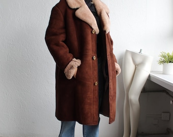 Vintage Sheepskin Coat Size XL Jacket Winter Warm Coat Mens Sheep Wool Woman Brown Shearling Unisex Sherpa Rancher