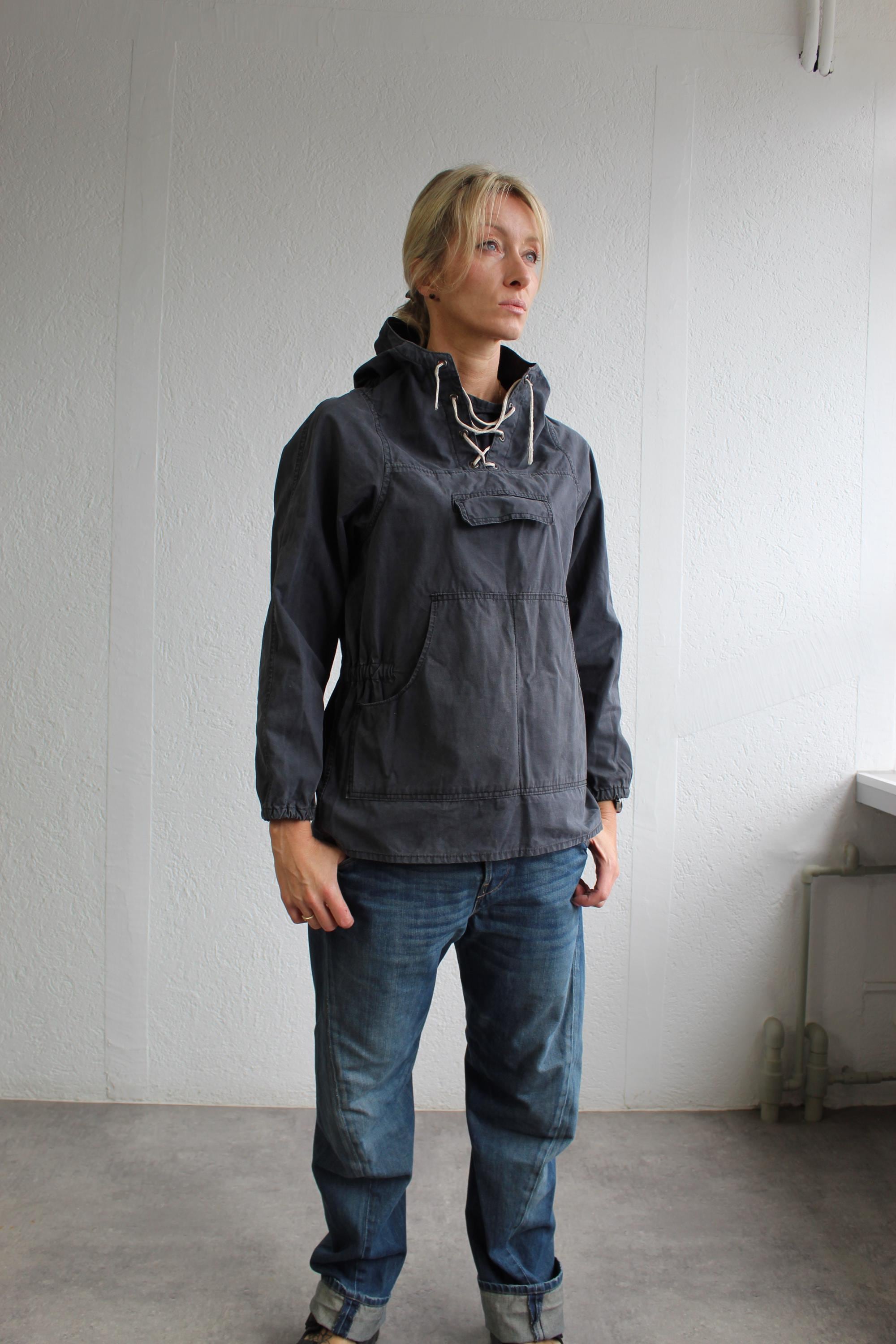 Vintage 60s Smock Mod Black Jacket Mountaineering Anorak Canvas