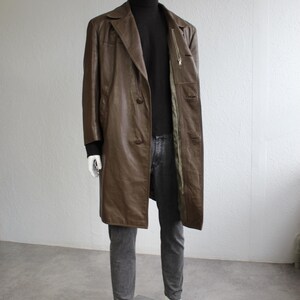 Vintage 60s Leather Brown Coat 1960s Jacket Long Maxi Button up
