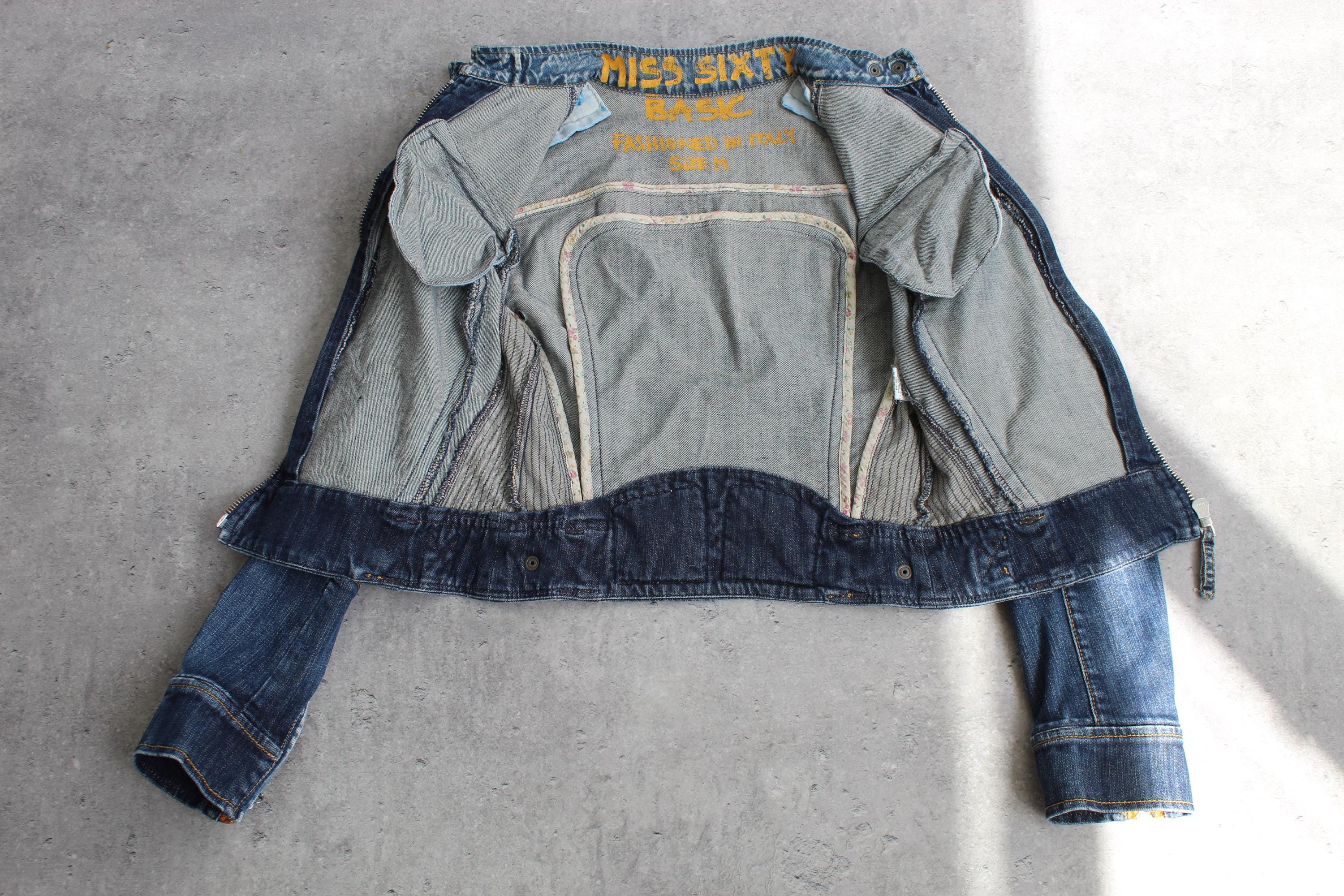 Y2K Miss Sixty Corset Fitted Blue Denim Biker Jacket Vintage 00s