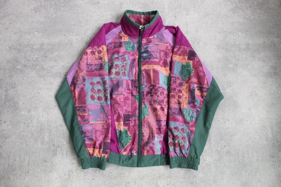 Patchwork Flower Print Windbreaker Jacket Sports … - image 1