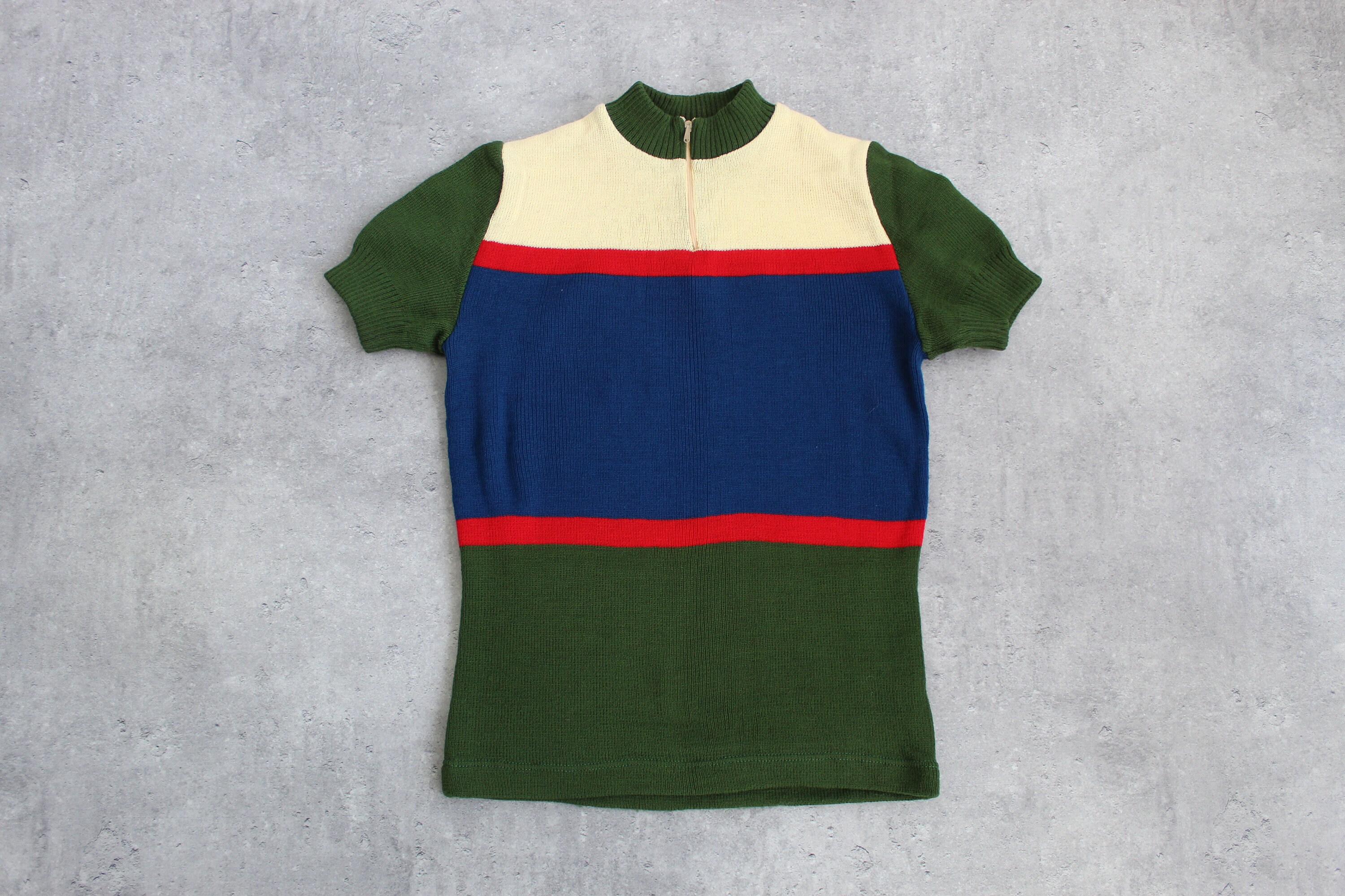 Maillot Cycliste Vintage Années 1970 - Courtelle - Bleu/Orange - Taille S-M - Fabriqué En France