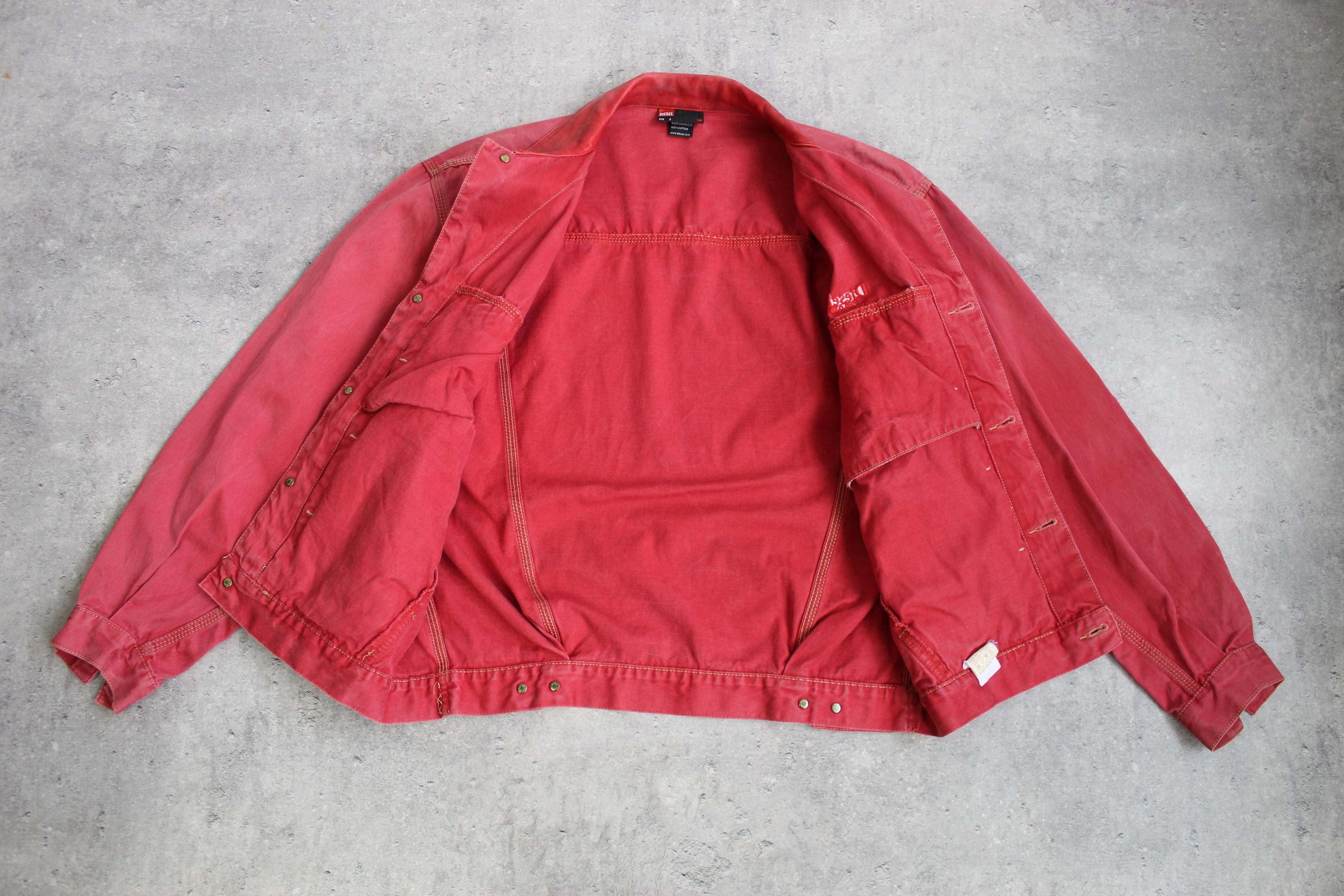 90s Diesel Red Denim Jacket Vintage Oversized Trucker Workwear