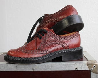 Vintage 60s Shoes Brogue Men's Shoes Retro OXFORD Wingtip Brown British Fashion Size 7.5