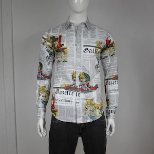 JOHN GALLIANO Shirt Gazette Print Newspaper Women's Large, Men's M
