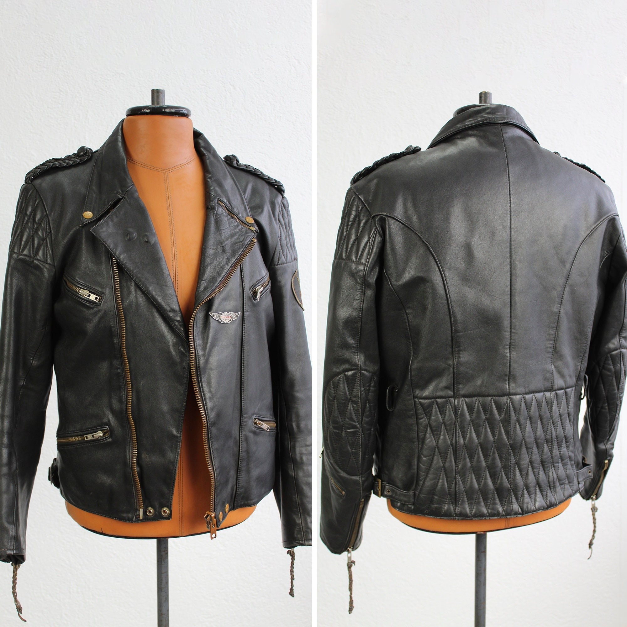 Vintage Honda Leather Jacket 80s MOTORCYCLE Black Leather Jacket