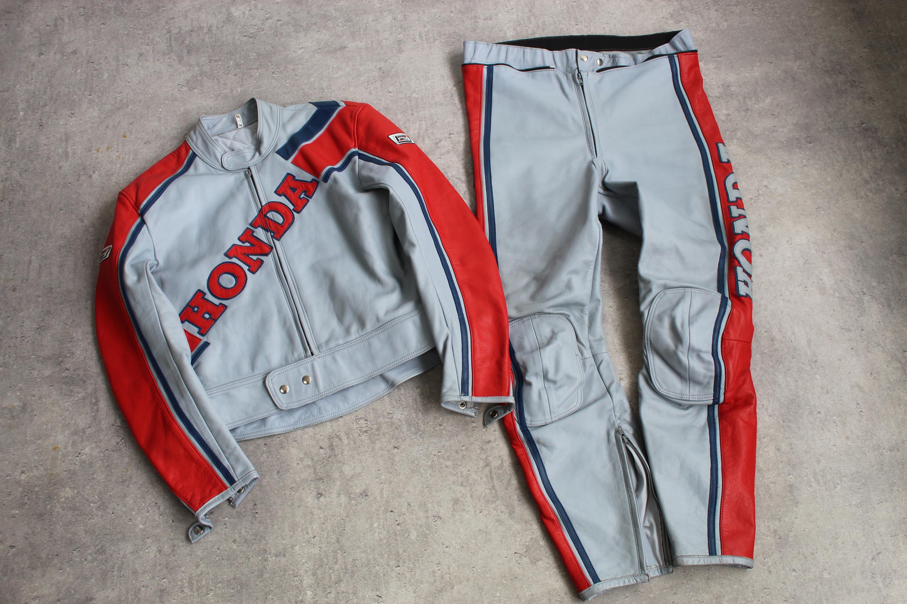Vintage 90s Honda Leather Motorcycle Racing Suit Jacket Two Piece