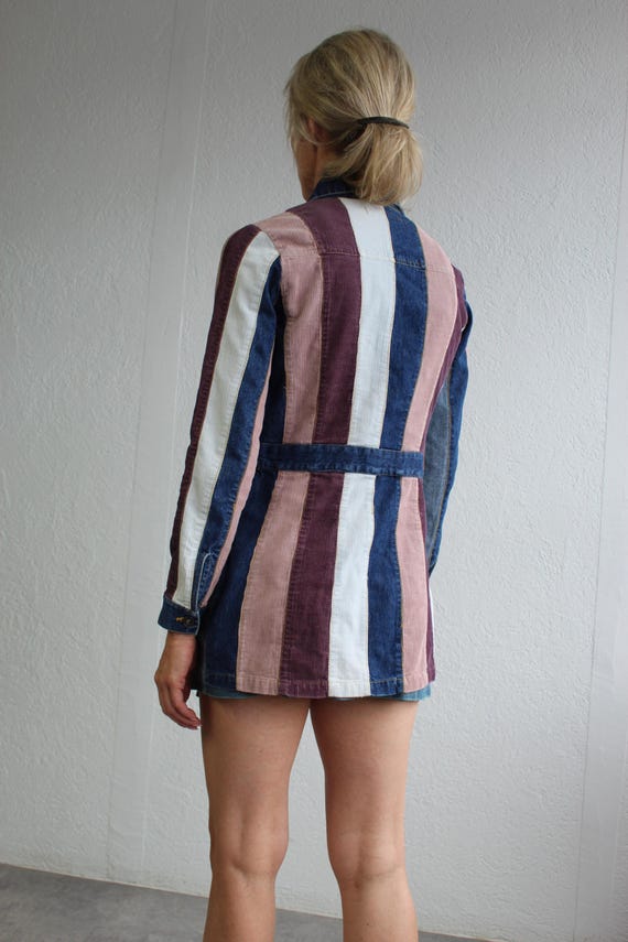 Denim Patchwork Blue Pink Jacket Striped Multicol… - image 3