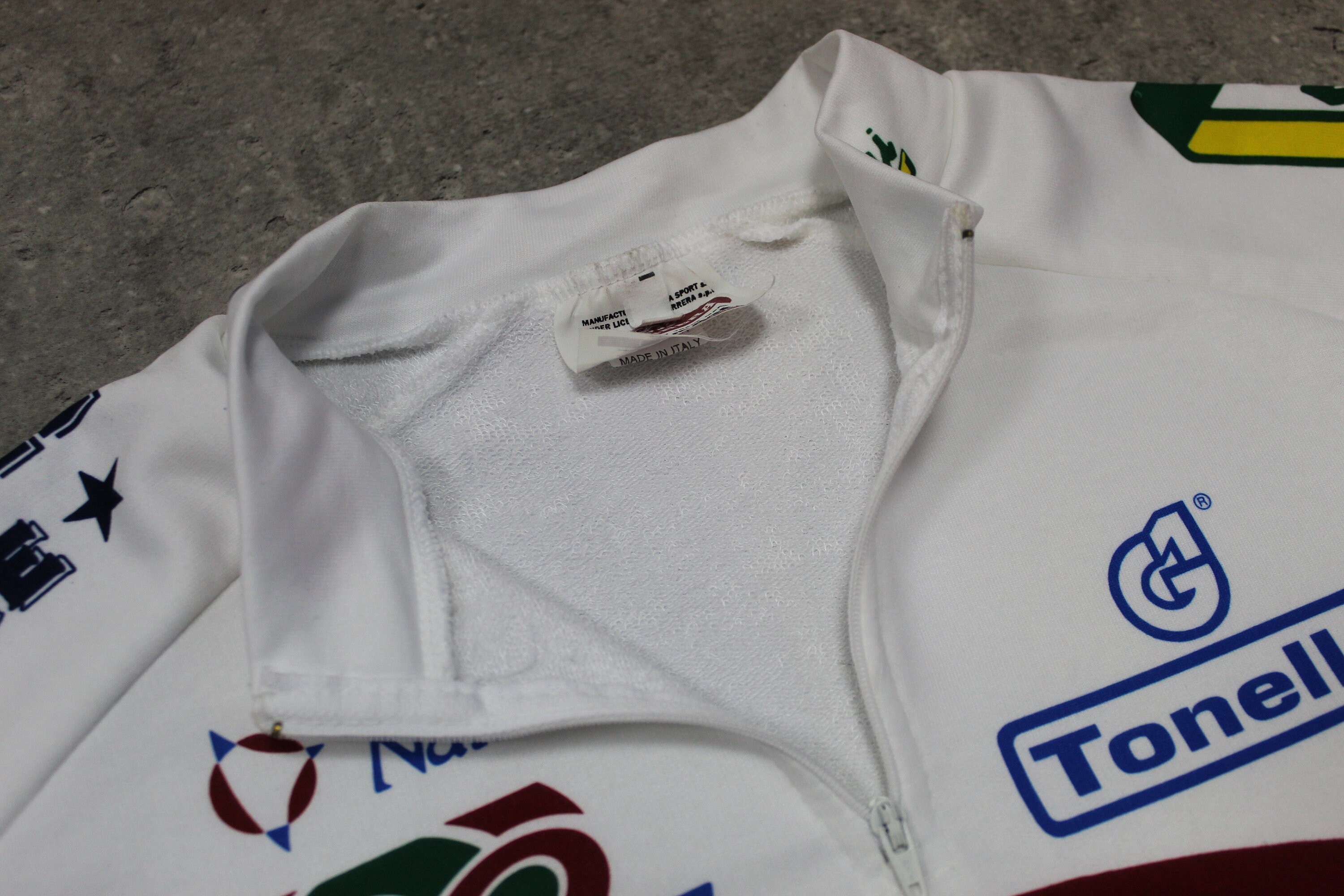 Carrera Blue Jeans Cycling Jersey 90s Bike Shirt White Blue
