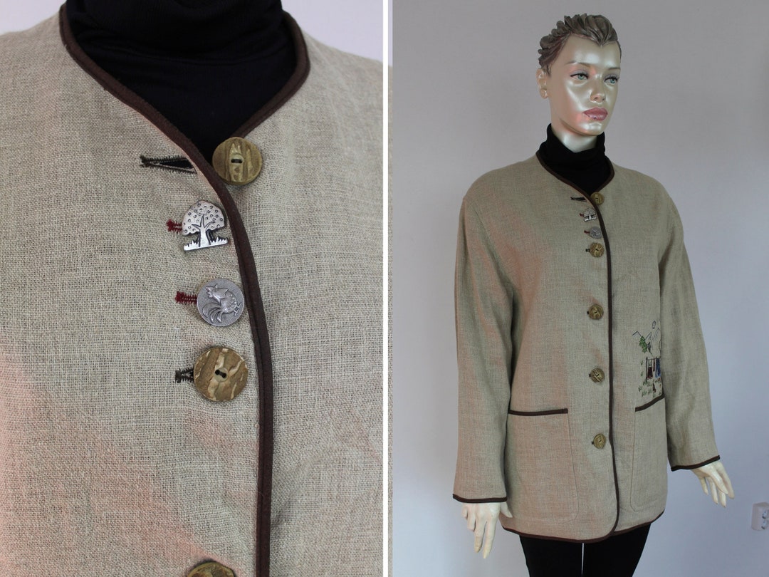 80s Trachten Jacket Linen Blazer Tyrol Austrian Alpen Jacket