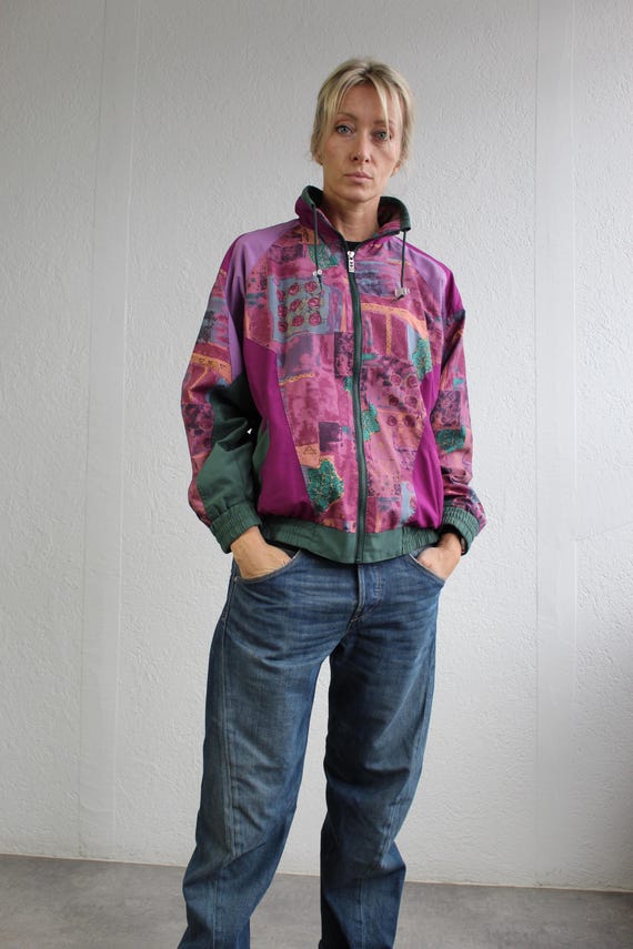 Patchwork Flower Print Windbreaker Jacket Sports … - image 2