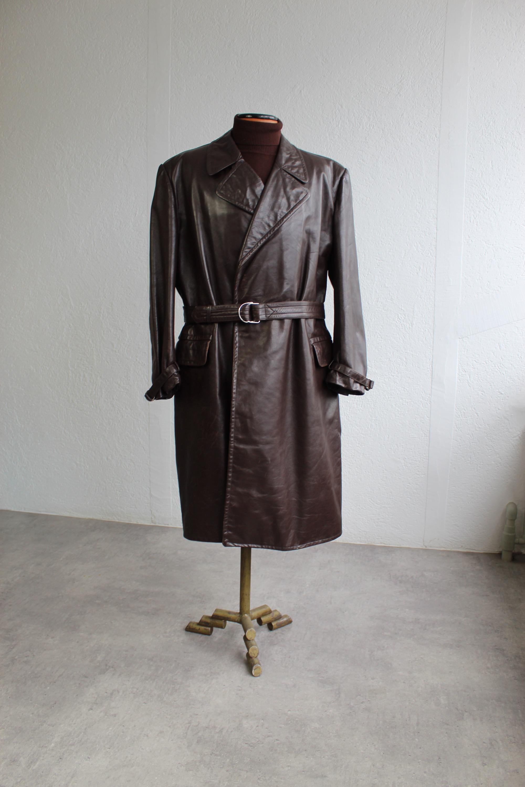 Vintage 1930s Motorcycle Coat Brown Leather Jacket 30s Moto Belt