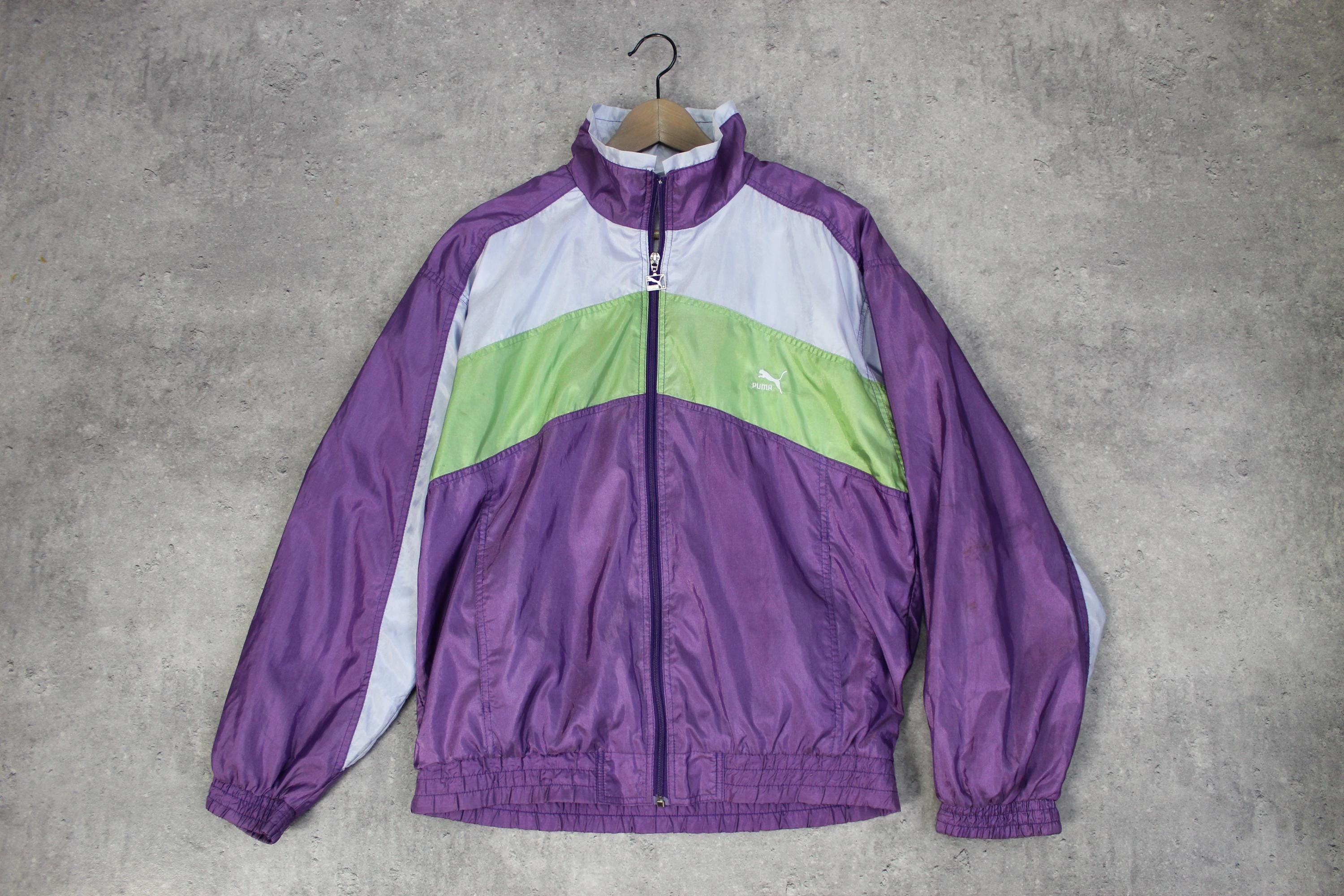Vintage Puma Track Jacket Size L Purple White Authentic Rare Retro