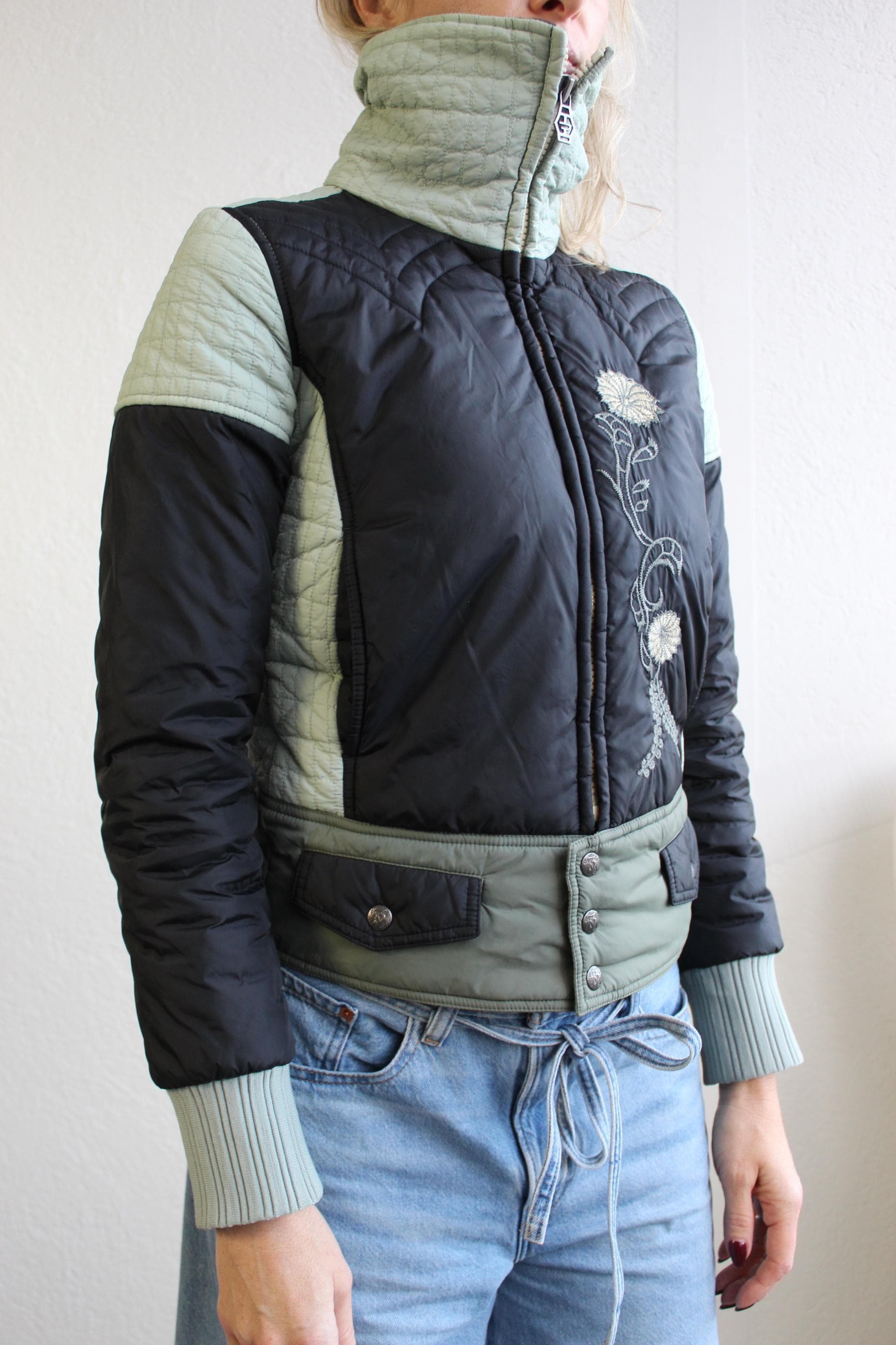 Vintage Y2K Diesel Puffer Jacket Black 2000s Fitted Winter Zip up 