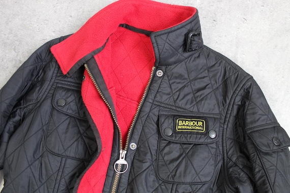 Barbour International Polarquilt Red Lining Quilted Belted Black