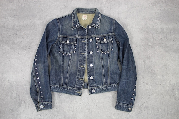 Studded Denim Jacket Miss Sixty Y2K Denim Moto Jacket Womens Size 
